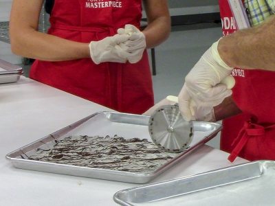 cutting chocolate bark